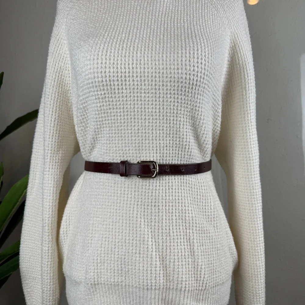 Dark Academia Minimalist Vintage 90s Burgundy Oxblood Leather Belt Womens XS